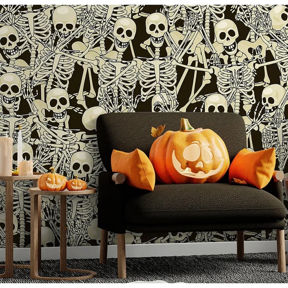 FunStick Skeleton Skull Peel and Stick Wallpaper 17.5in x 354in Removable Vinyl